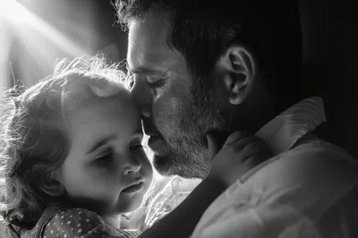Father Gently Kissing His Young Daughter On The Forehead
