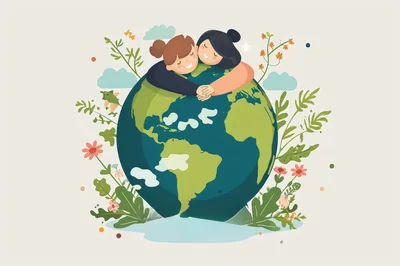 Two People Embracing The Earth Illustration