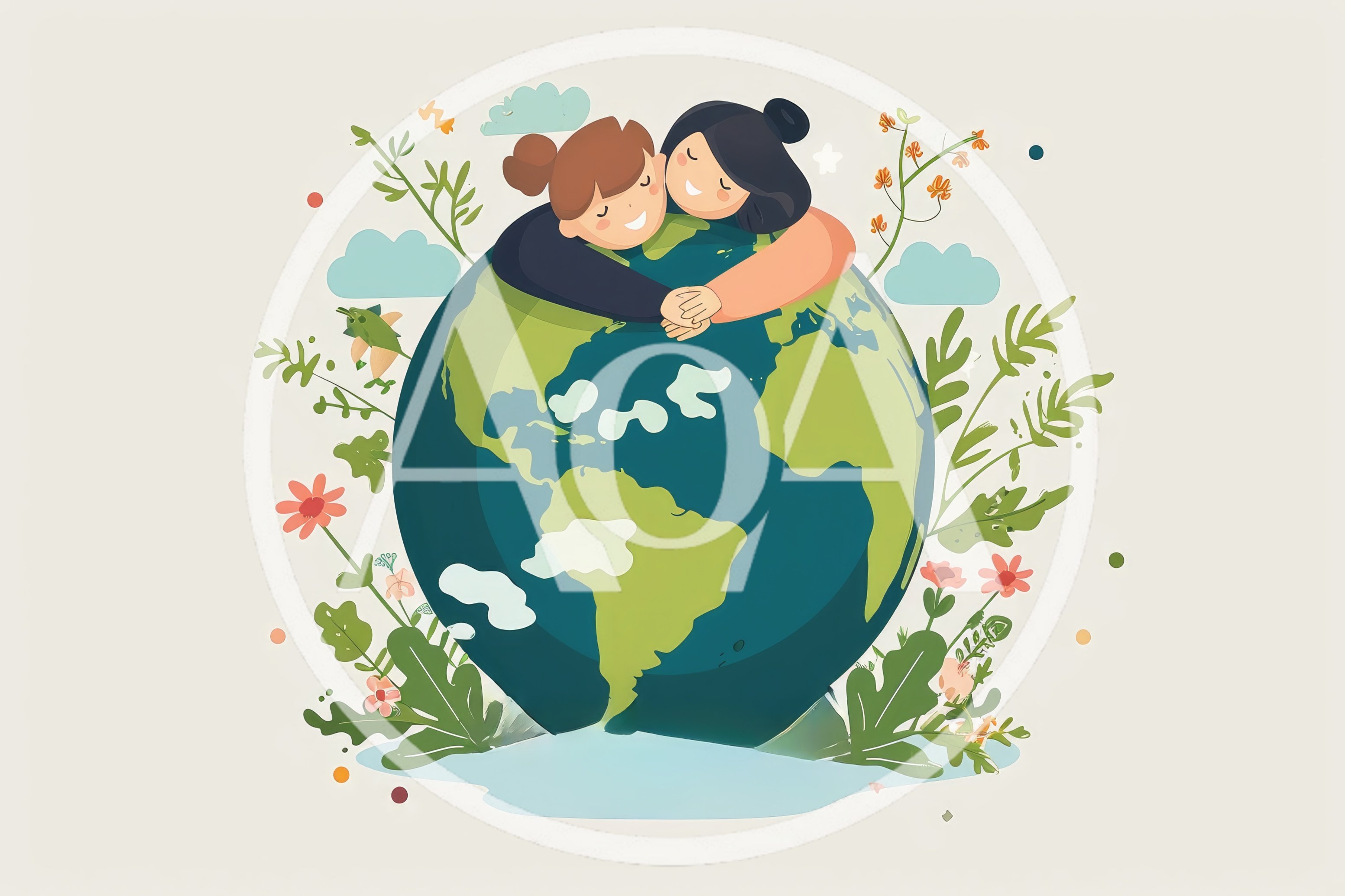 Two People Embracing The Earth Illustration