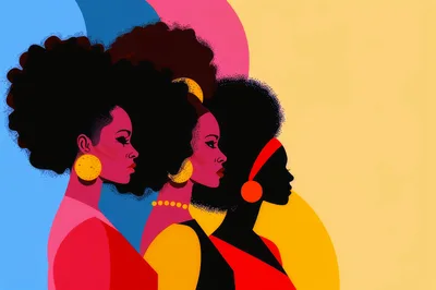 Stylized Illustration Of Three Black Women In Profile