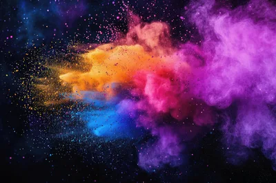 Vibrant Multi-Colored Powder Explosion Against Black Background