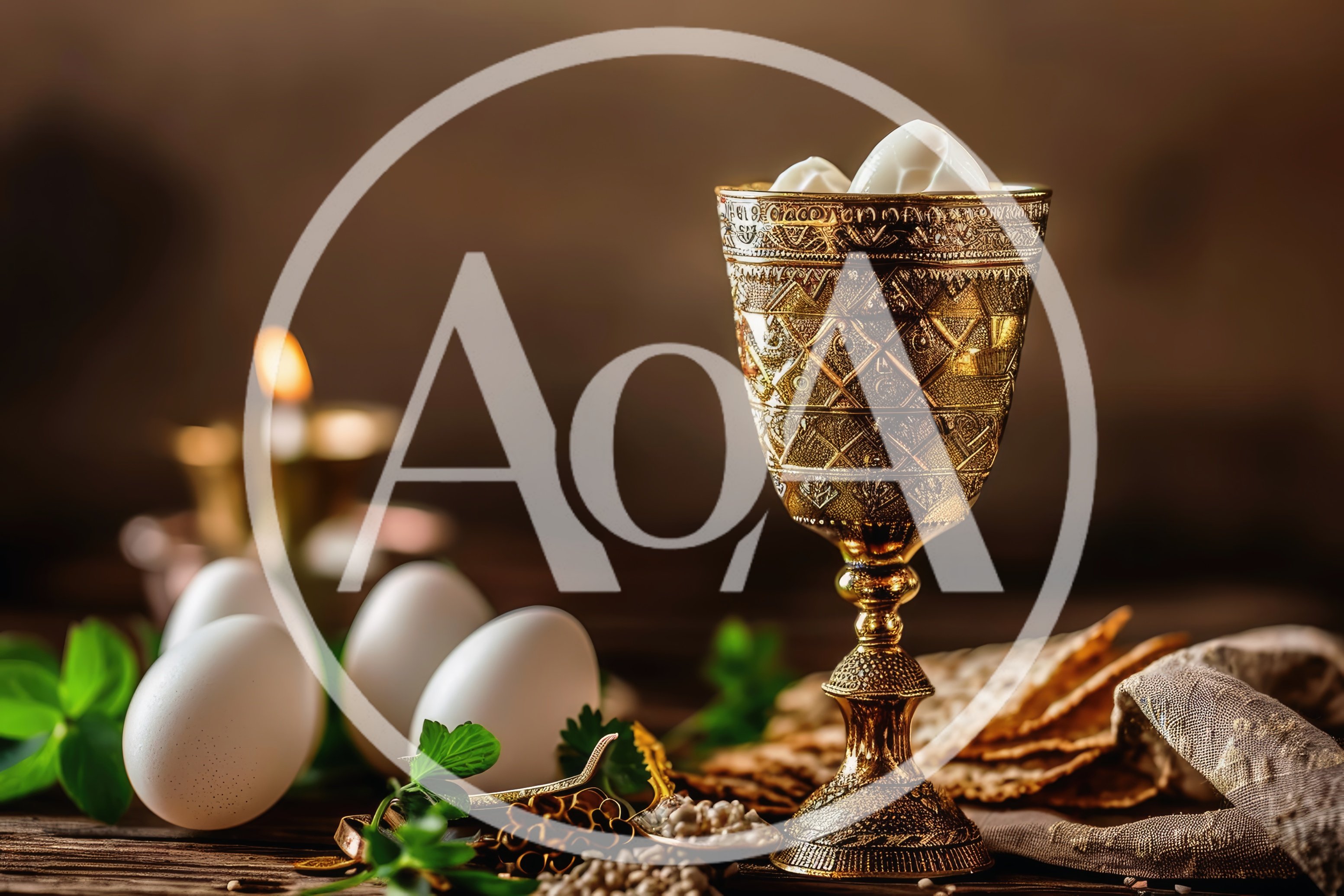 Passover Seder Table Setting with Matzah and Eggs