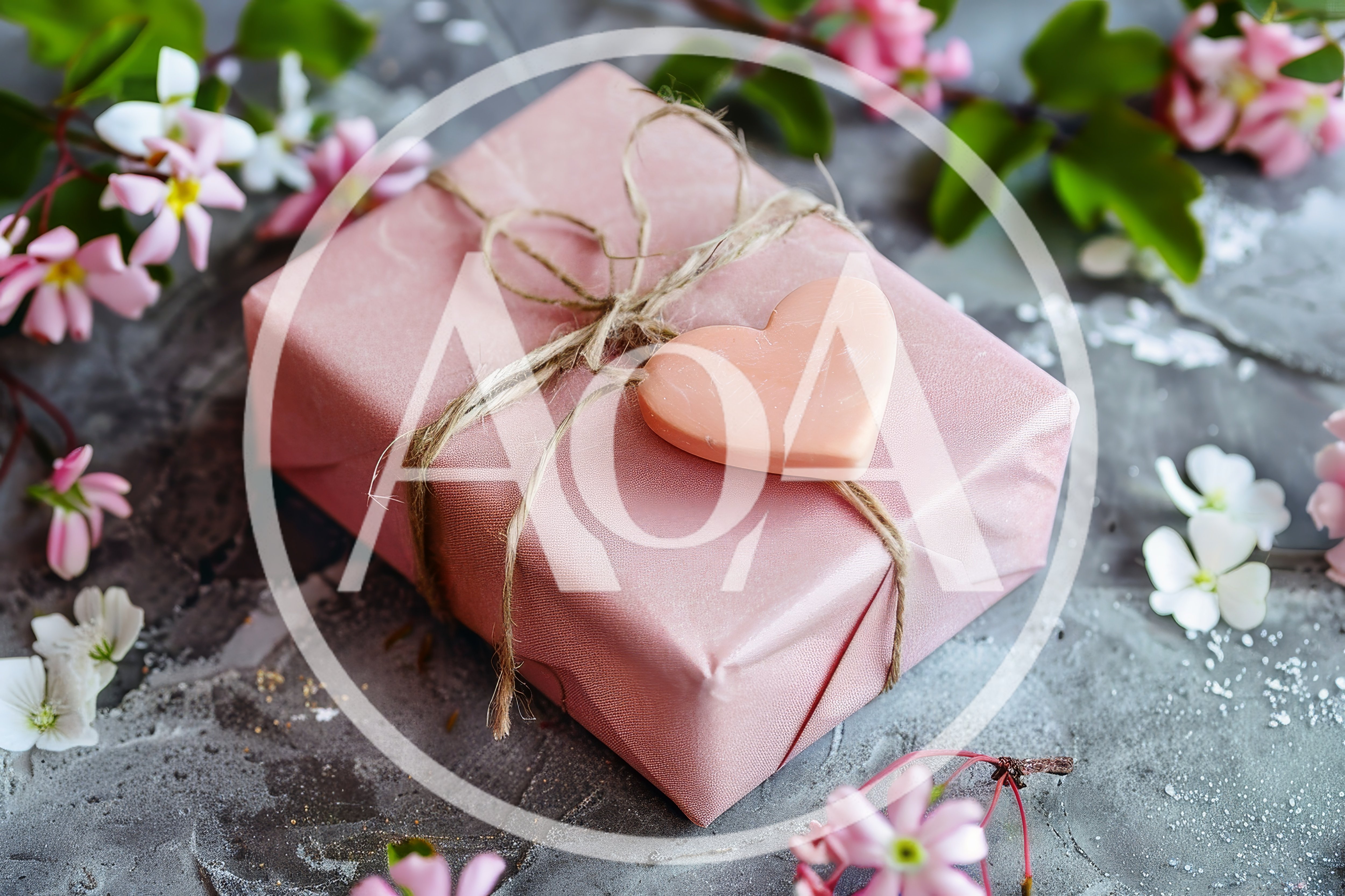 Pink Gift Box With Heart Ornament And Flowers