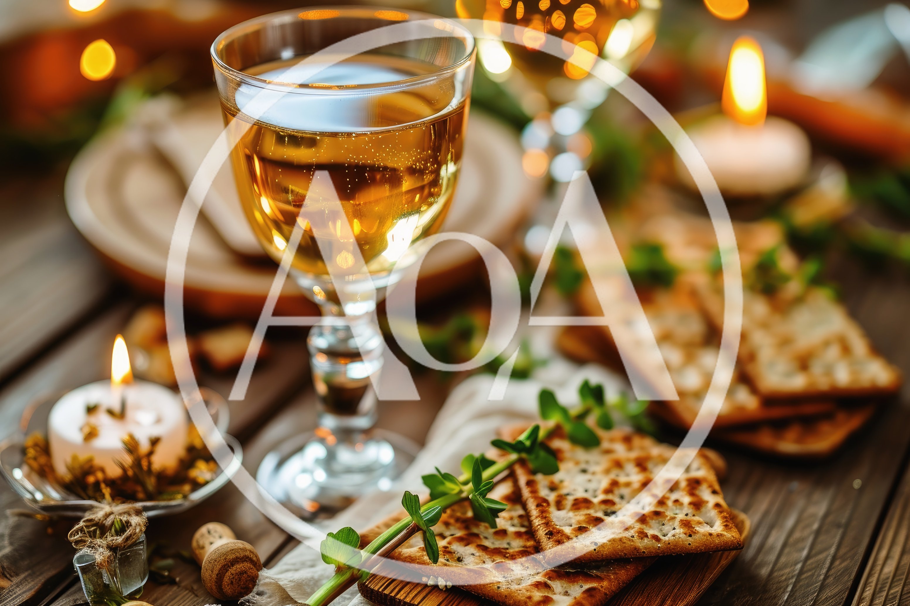 Passover Seder Table Setting With Matzah And Wine