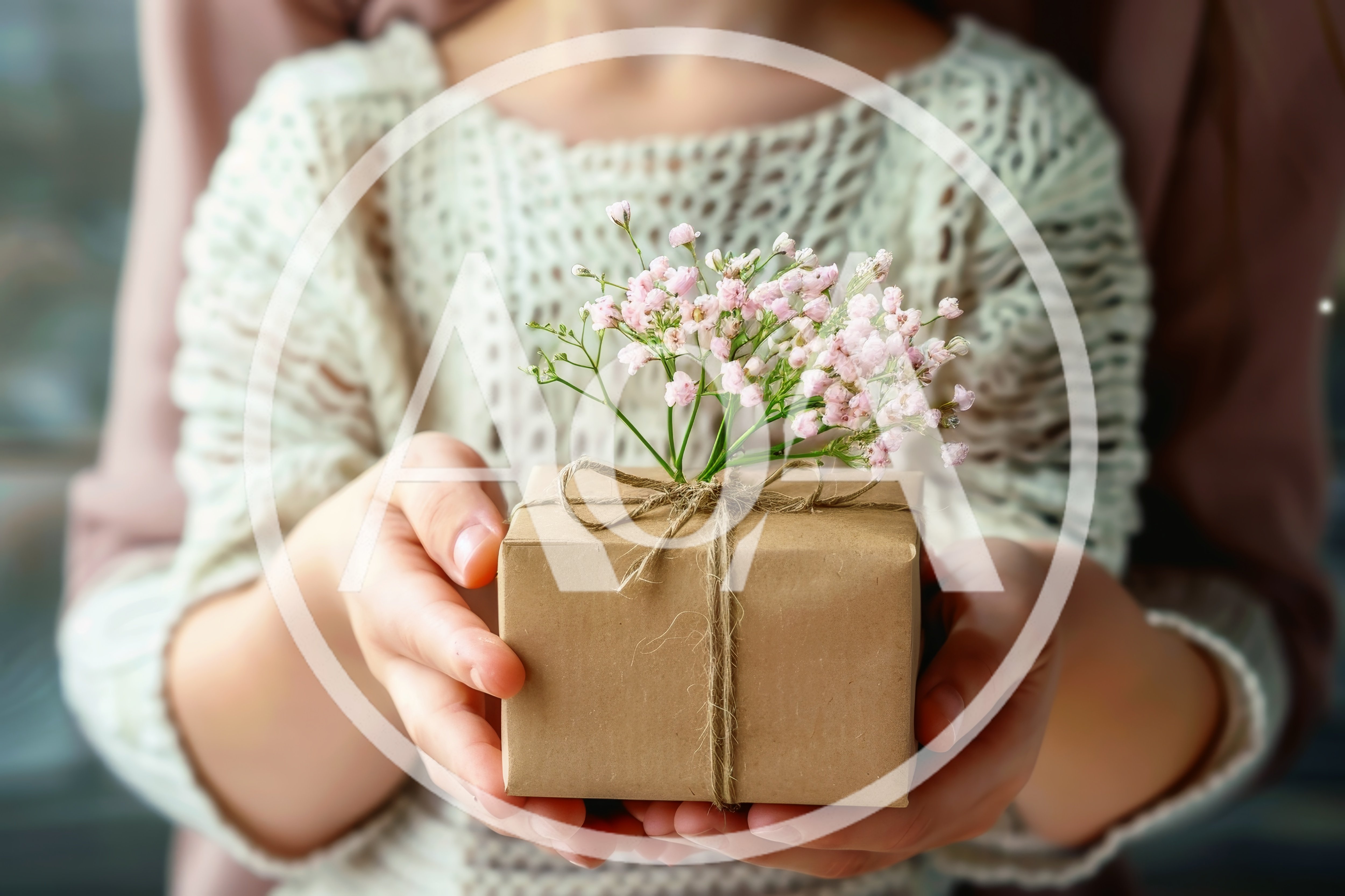 Person Holding A Gift Box Decorated With Flowers