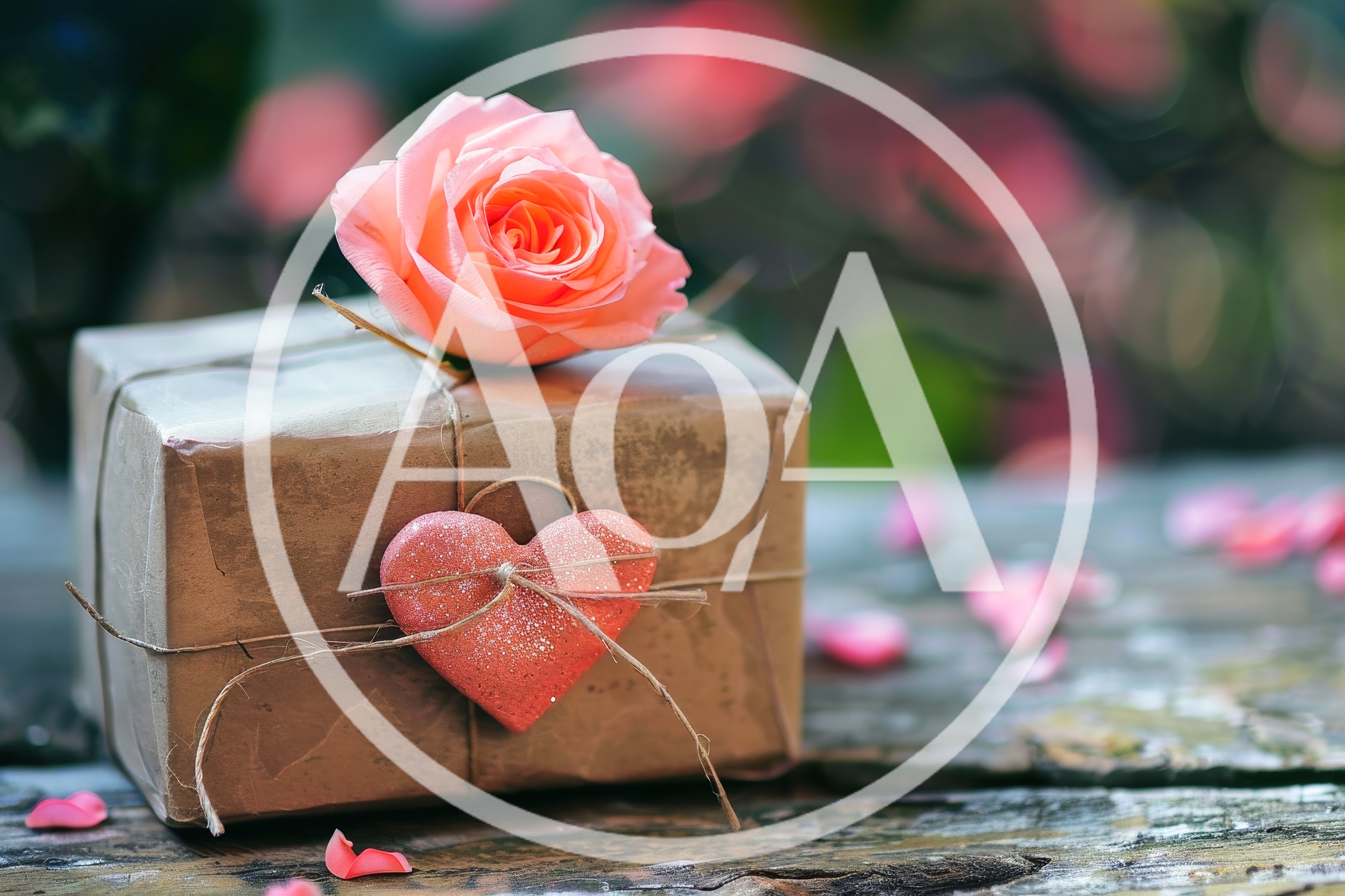 Gift Box With Pink Rose And Heart Ornament