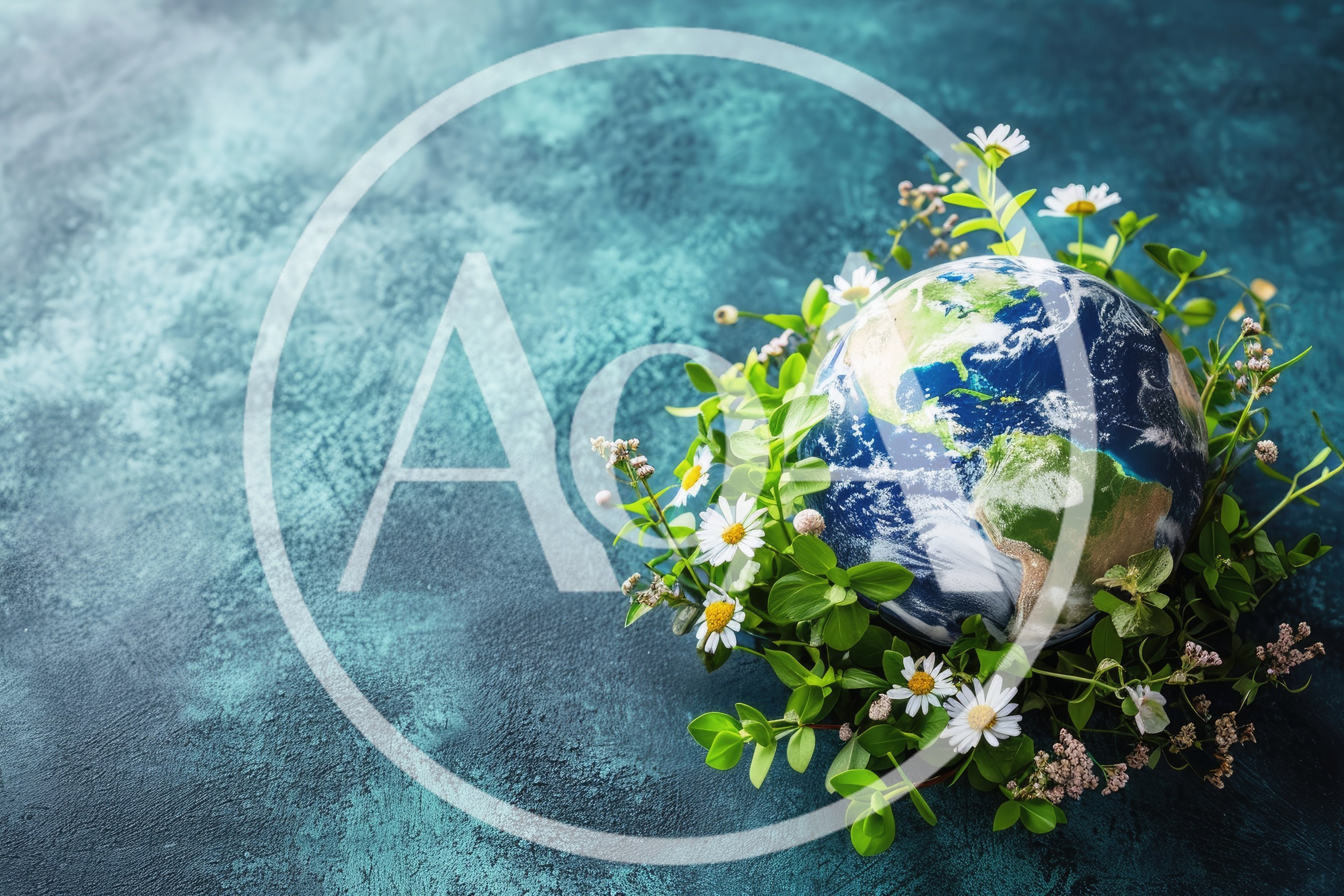 Earth Globe Surrounded By Fresh Greenery And Daisies