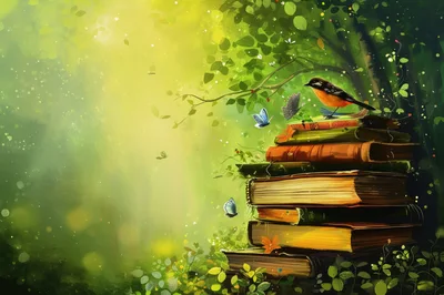 Bird Perched On A Stack Of Vintage Books