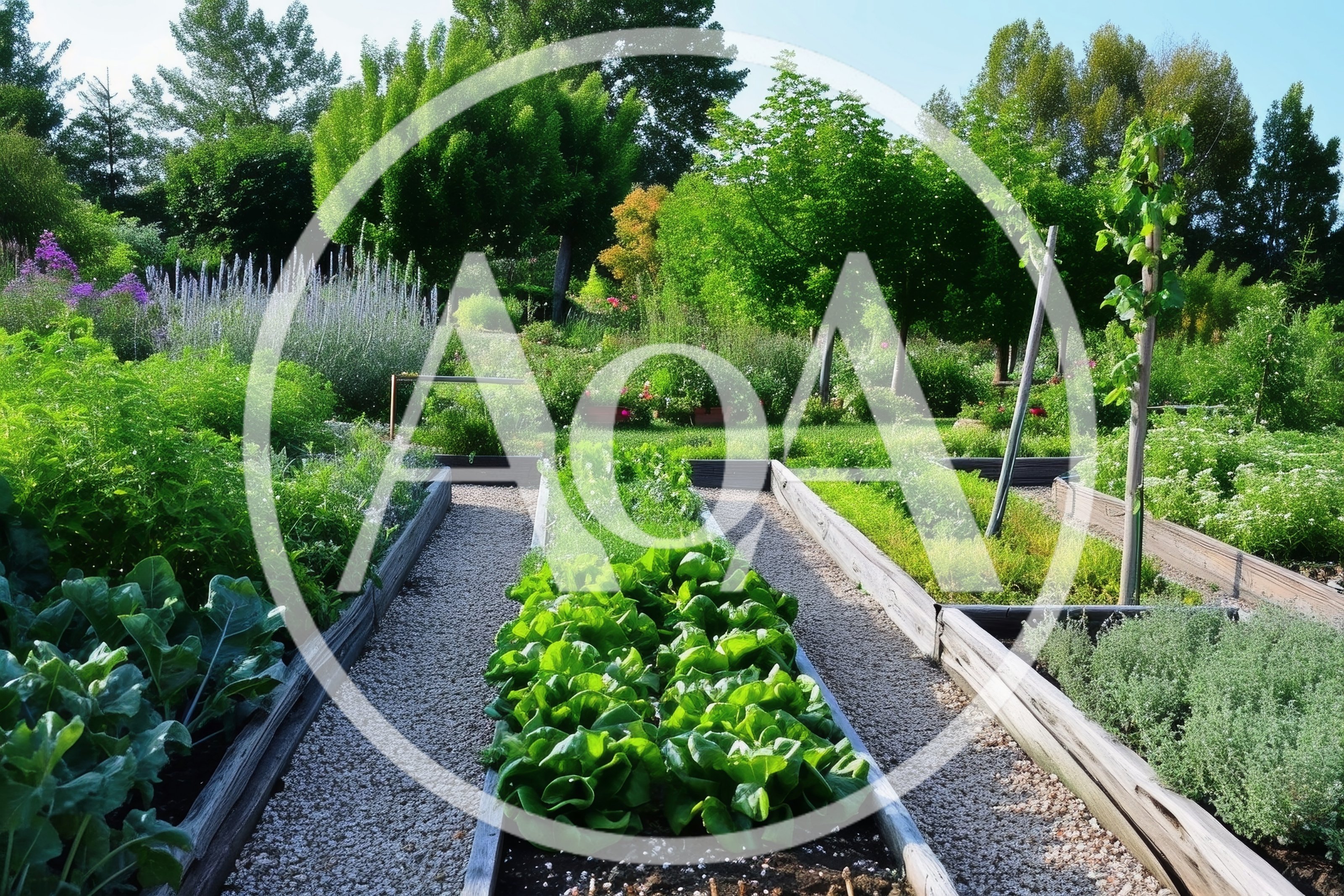 Raised Garden Beds With Fresh Vegetables And Herbs