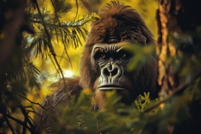 Close Up Portrait Of A Silverback Gorilla In Forest