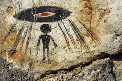 Ancient Cave Painting Depicting An Alien And UFO