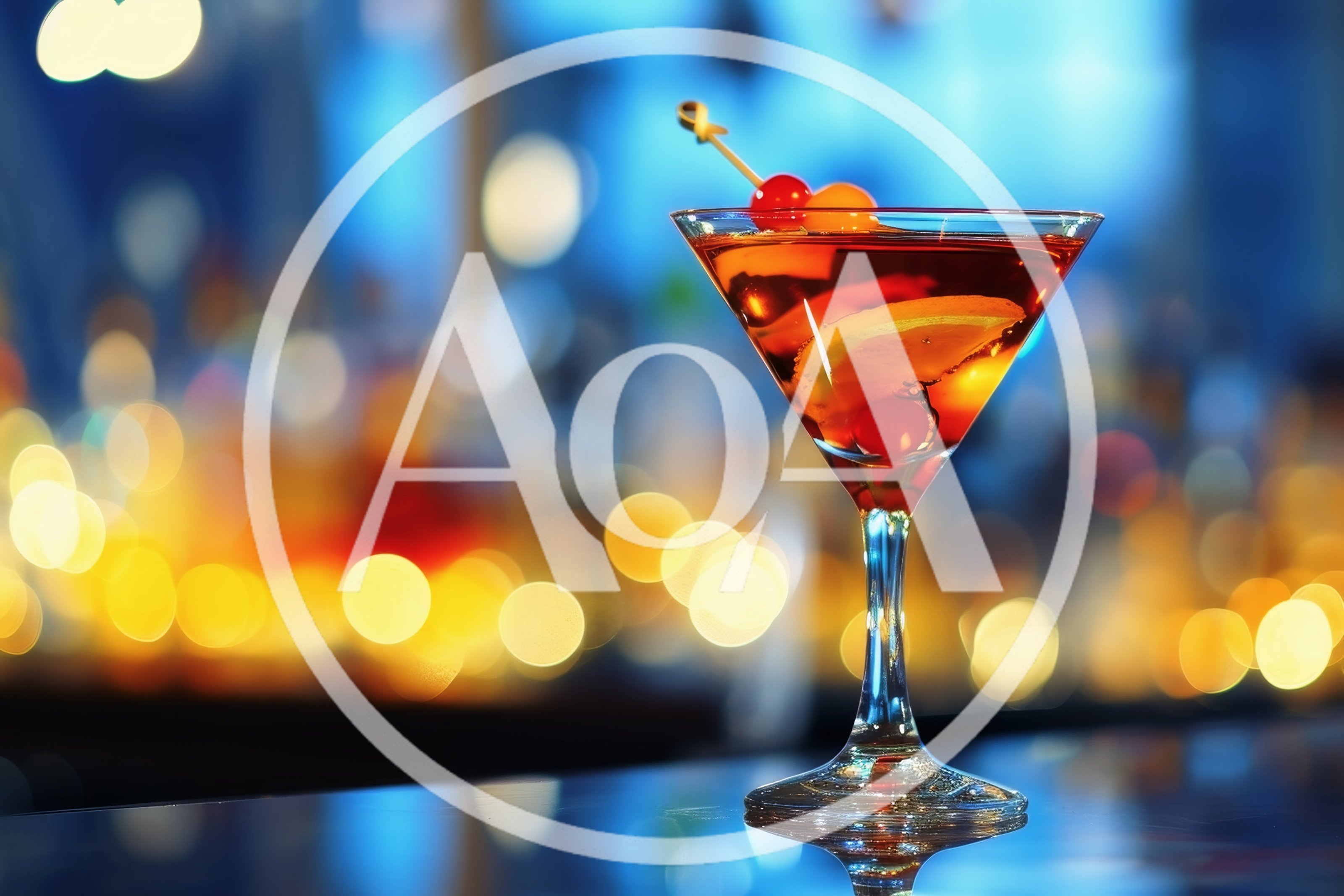 Cocktail Glass With Garnish On A Bar Counter