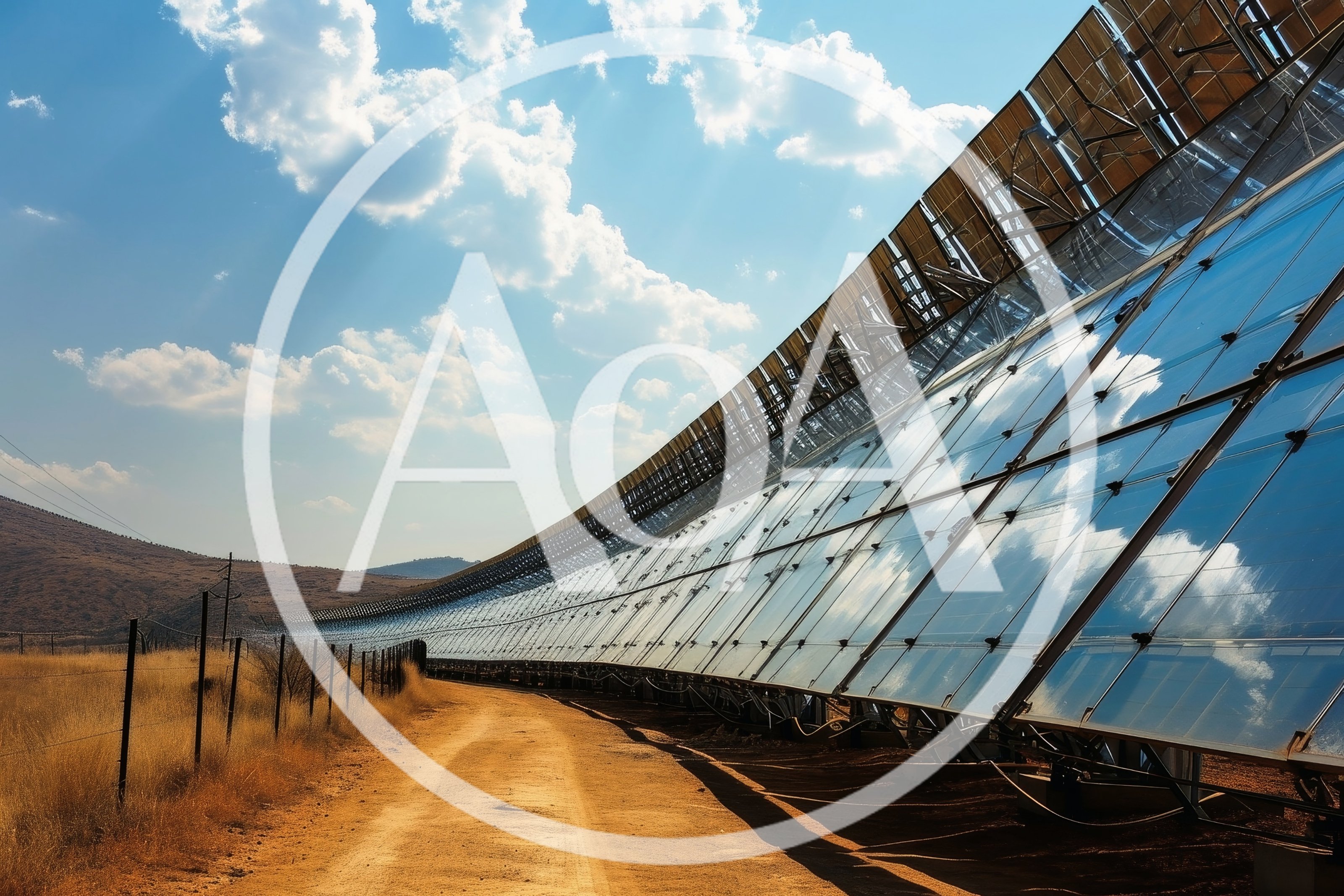 Parabolic Trough Solar Collector Array In Desert Landscape