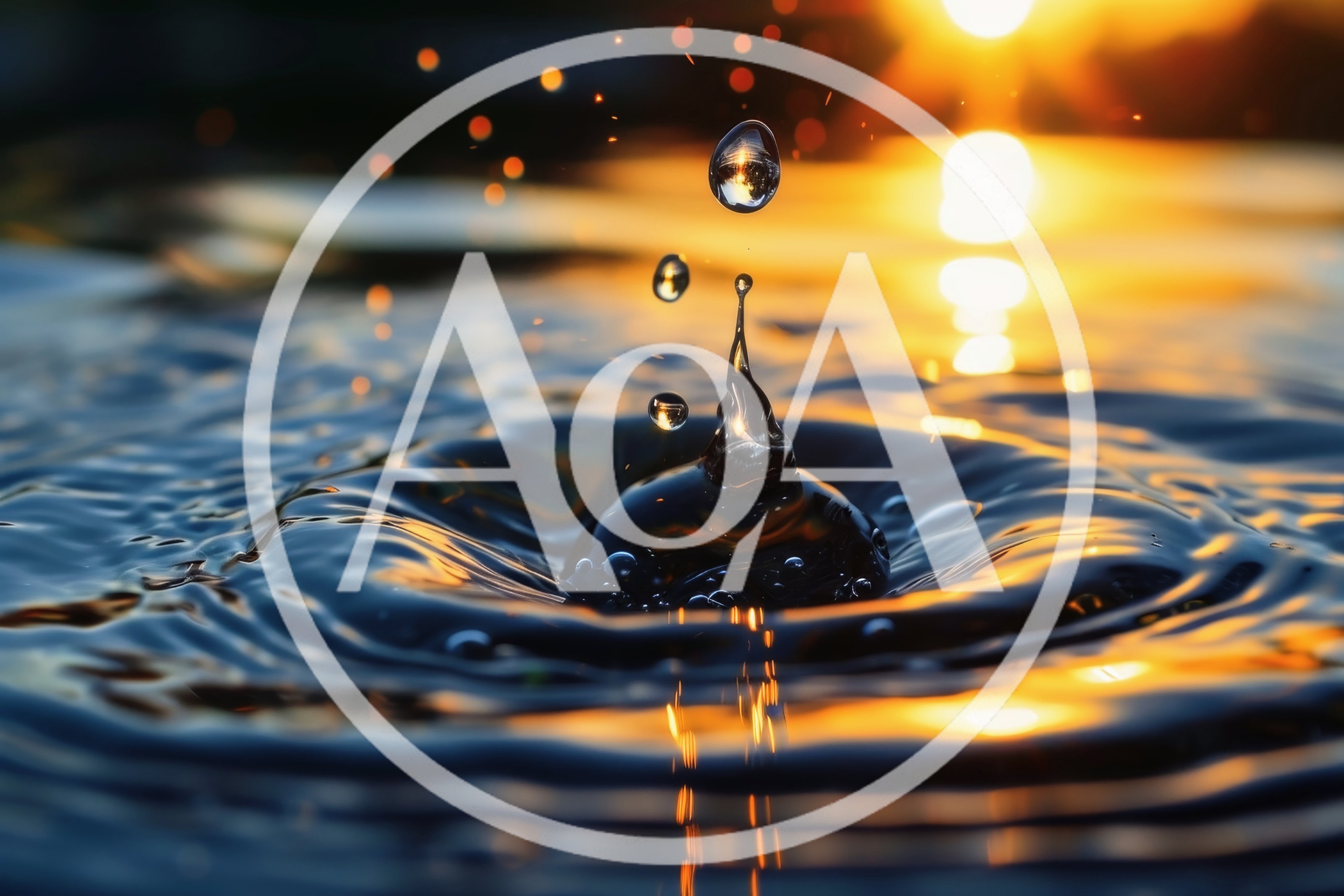 Water Droplet Impact Creating Ripples At Sunset