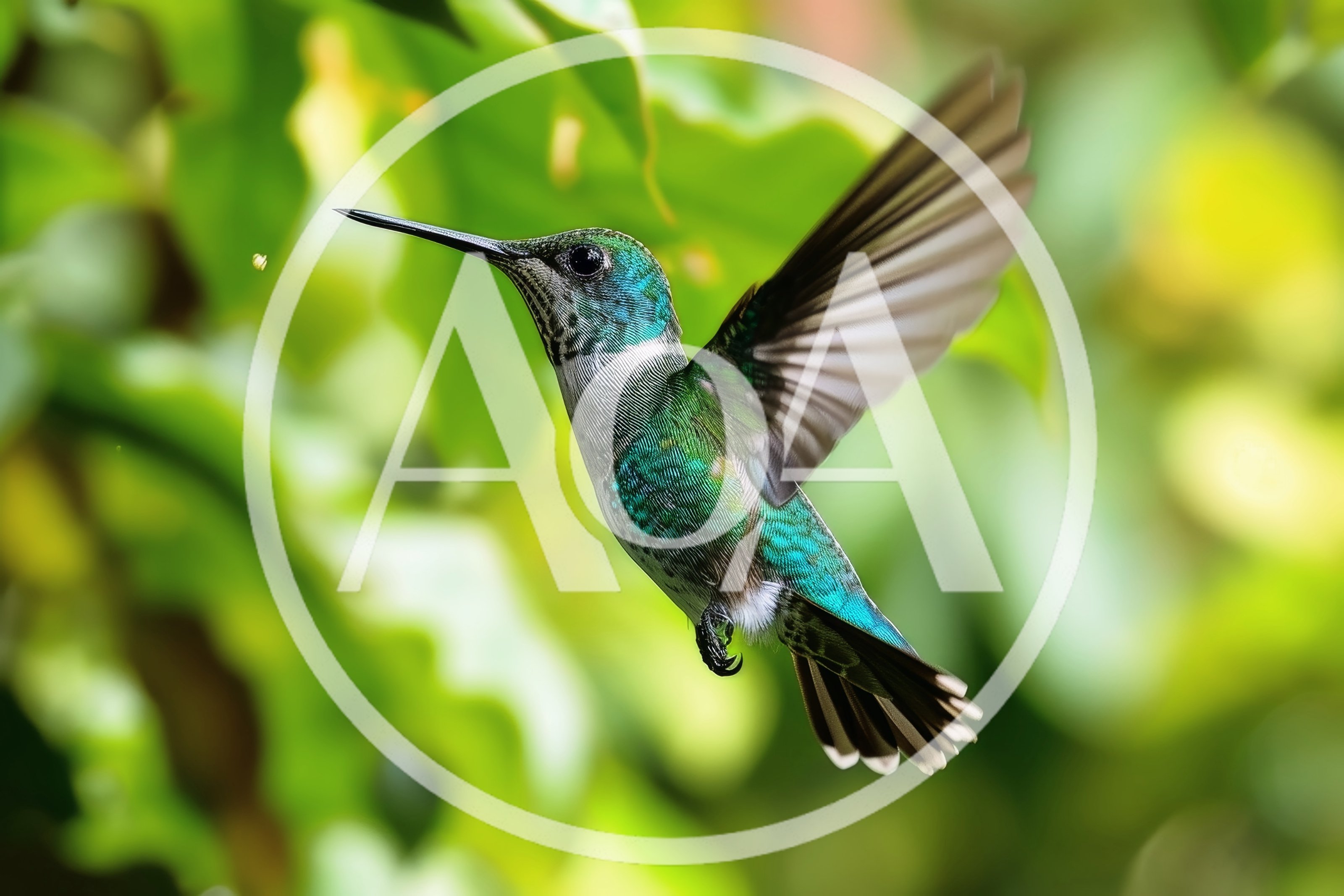 Andean Emerald Hummingbird Hovering in Flight