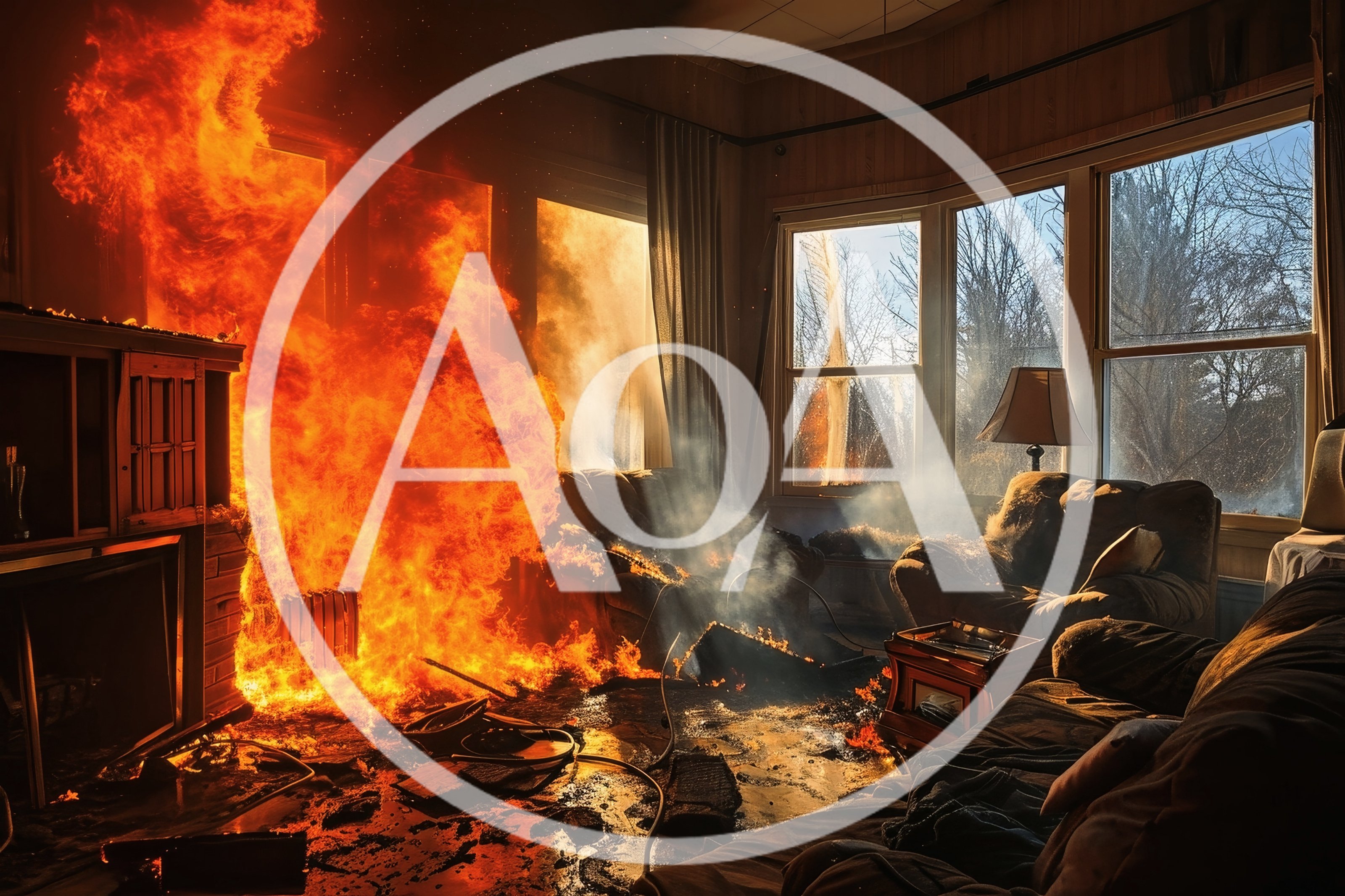 Living Room Interior Engulfed In Intense House Fire