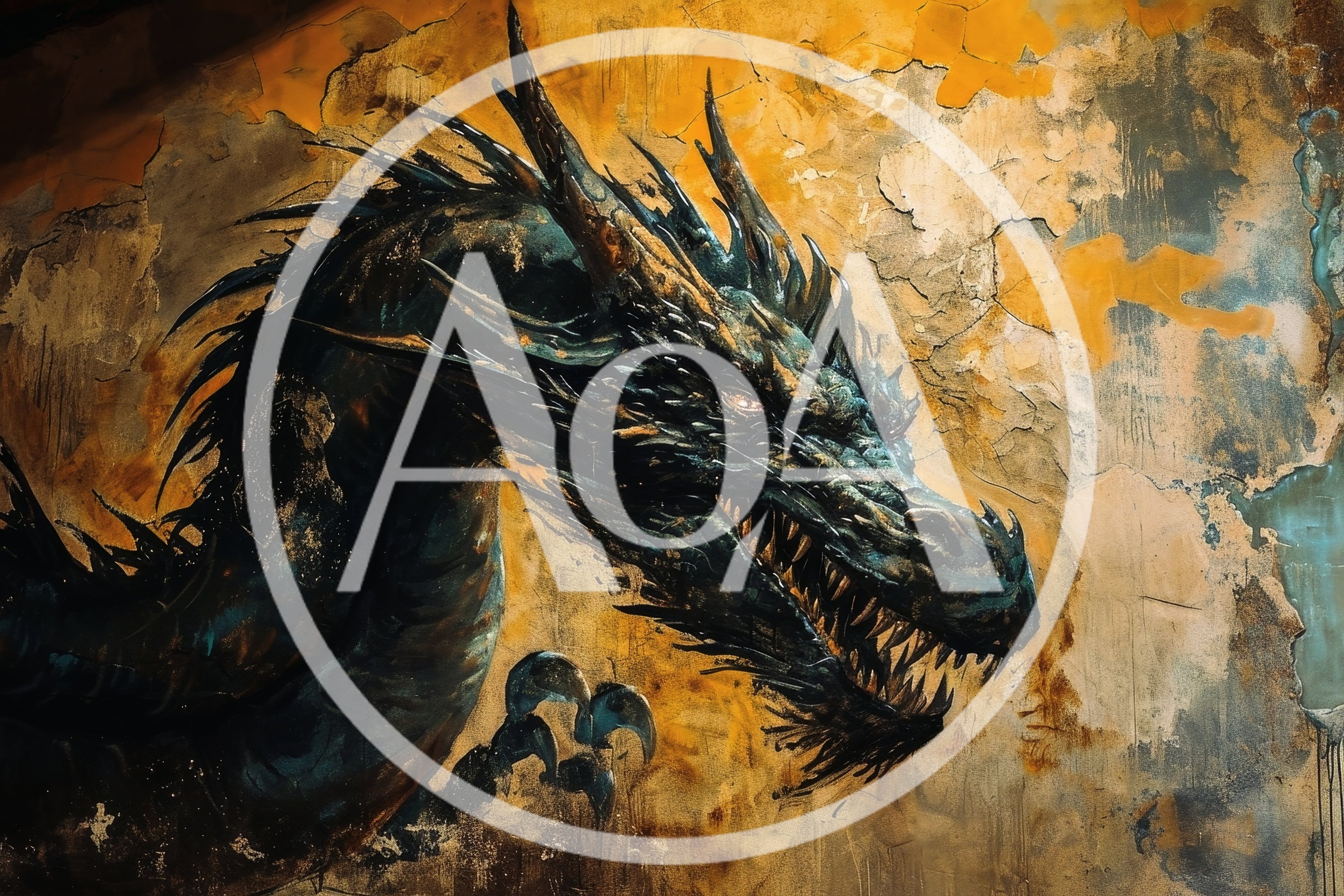 Dark Dragon Mural On Weathered Wall