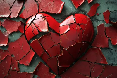 Cracked Red Heart Symbol on Textured Surface