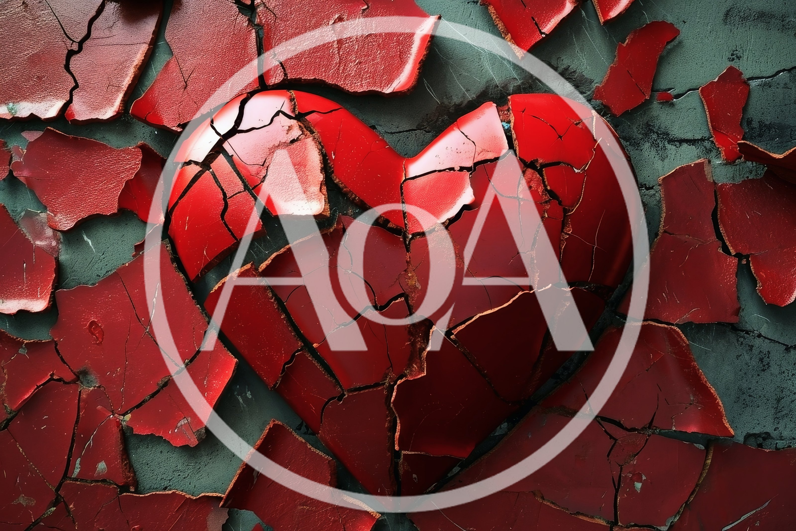 Cracked Red Heart Symbol on Textured Surface
