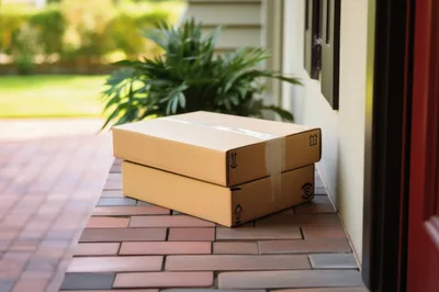 Two Stacked Cardboard Delivery Boxes On A Porch