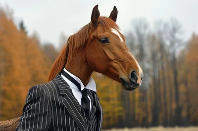 Anthropomorphic Horse Wearing A Formal Pinstripe Suit