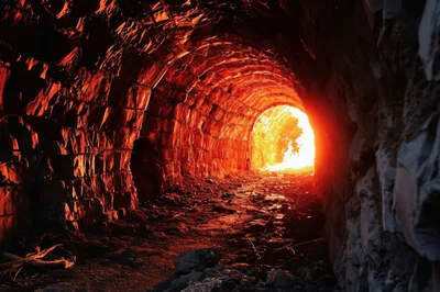 Glowing Light At The End Of A Stone Tunnel