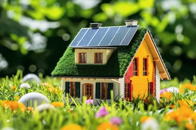 Miniature Eco Friendly House Model In A Sunny Garden