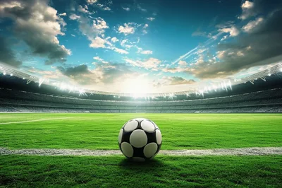 Soccer Ball Resting On Stadium Pitch At Sunset