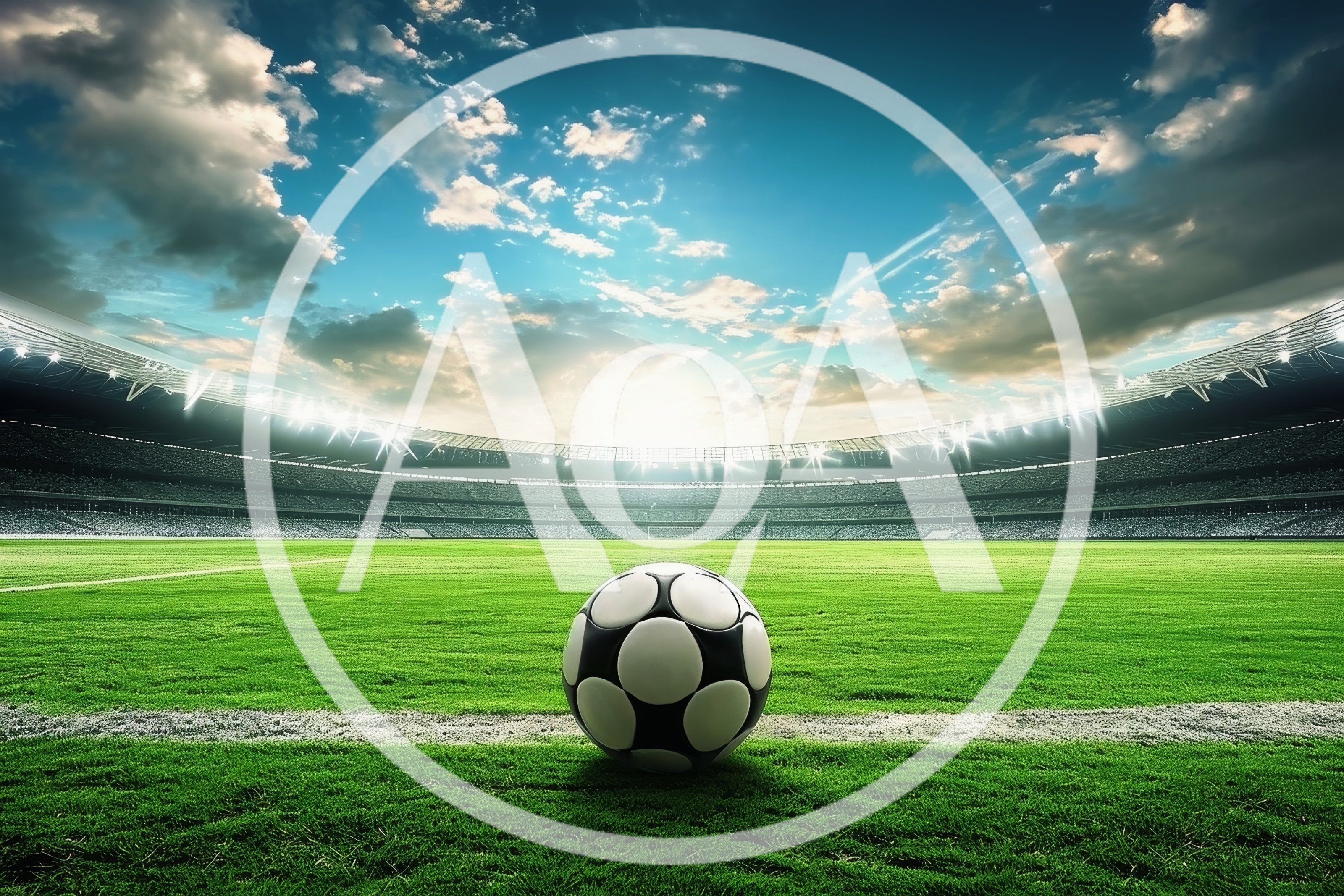 Soccer Ball Resting On Stadium Pitch At Sunset