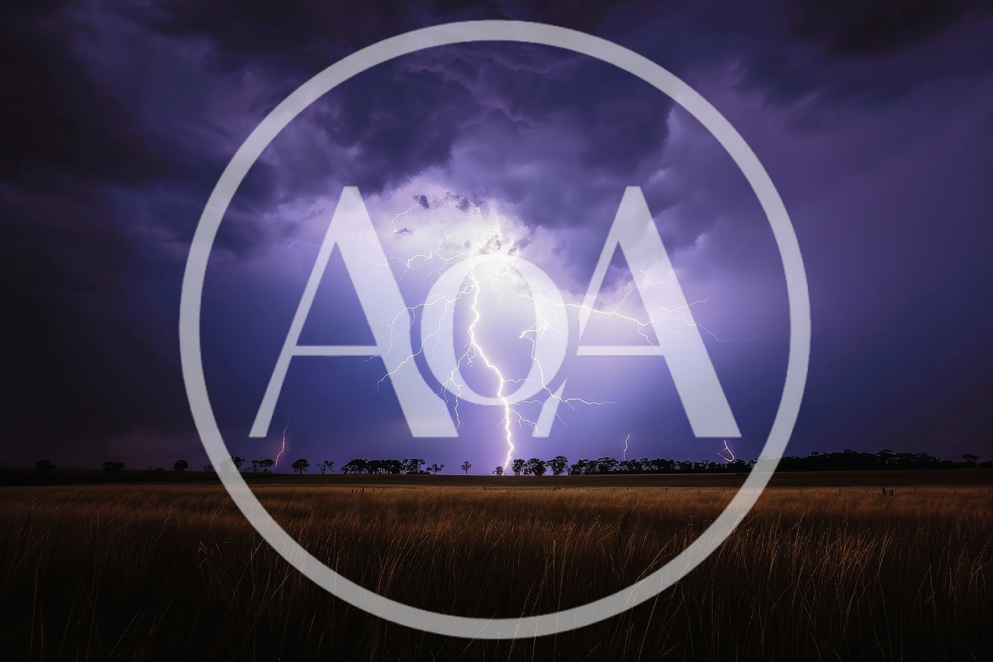 Powerful Lightning Strike Over A Dark Rural Field