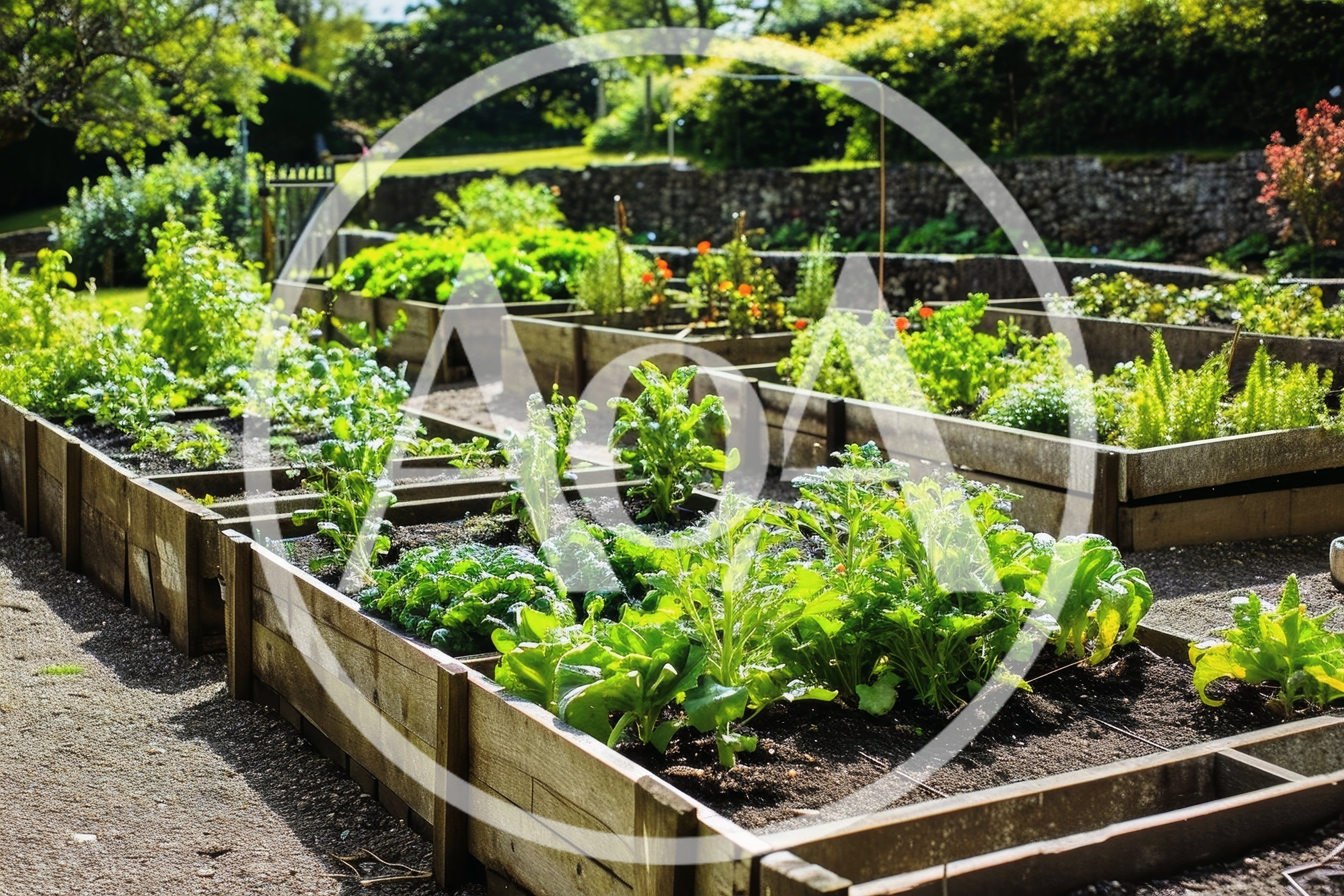 Raised Garden Beds With Lush Green Vegetables