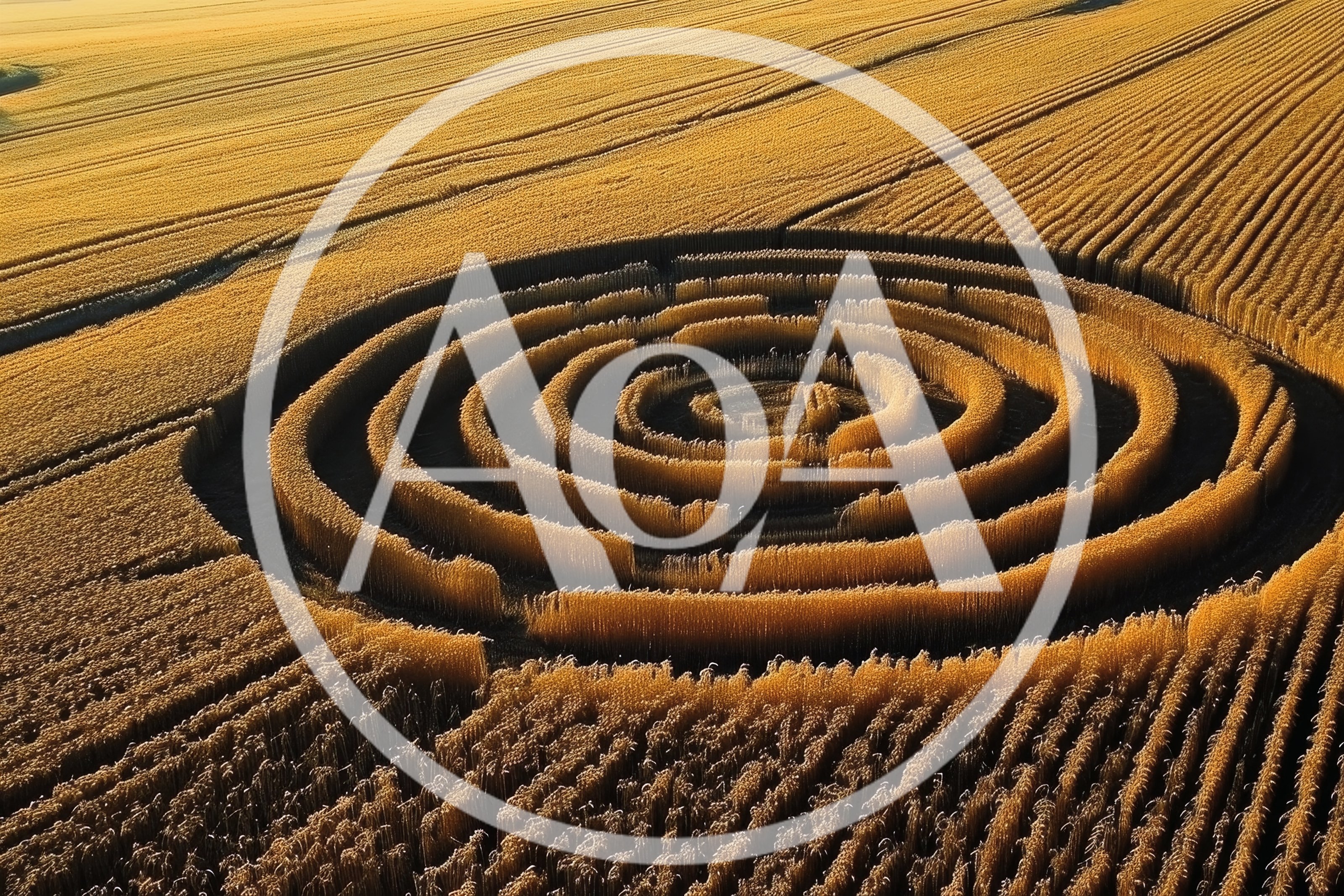 Aerial View Of A Circular Crop Maze In Wheat Field