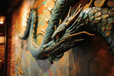 Intricate Three Dimensional Dragon Wall Sculpture
