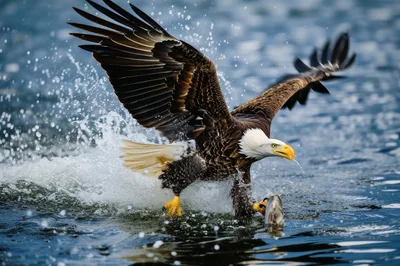 Bald Eagle Catching A Fish In Water