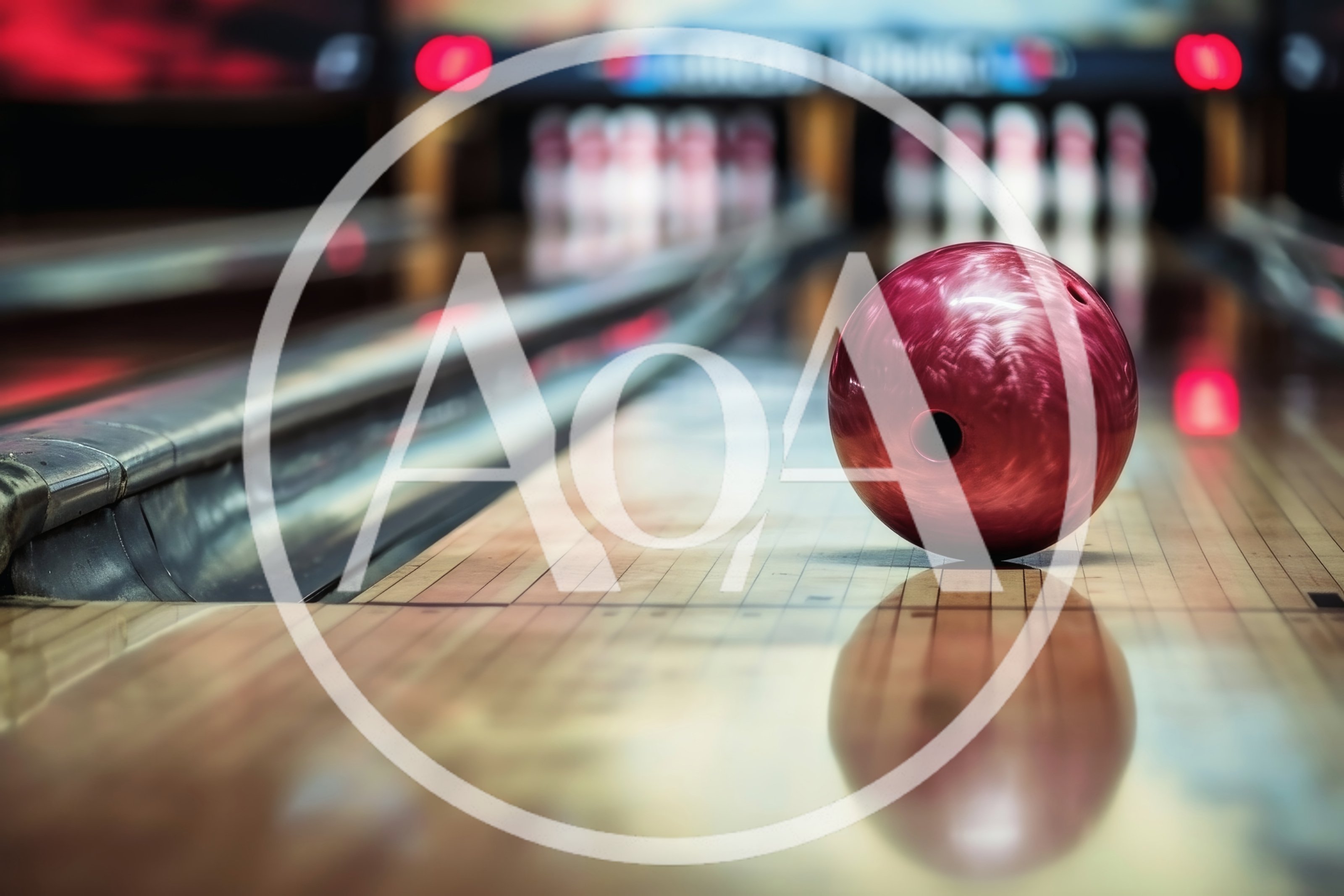 Red Bowling Ball Resting On A Polished Wooden Lane