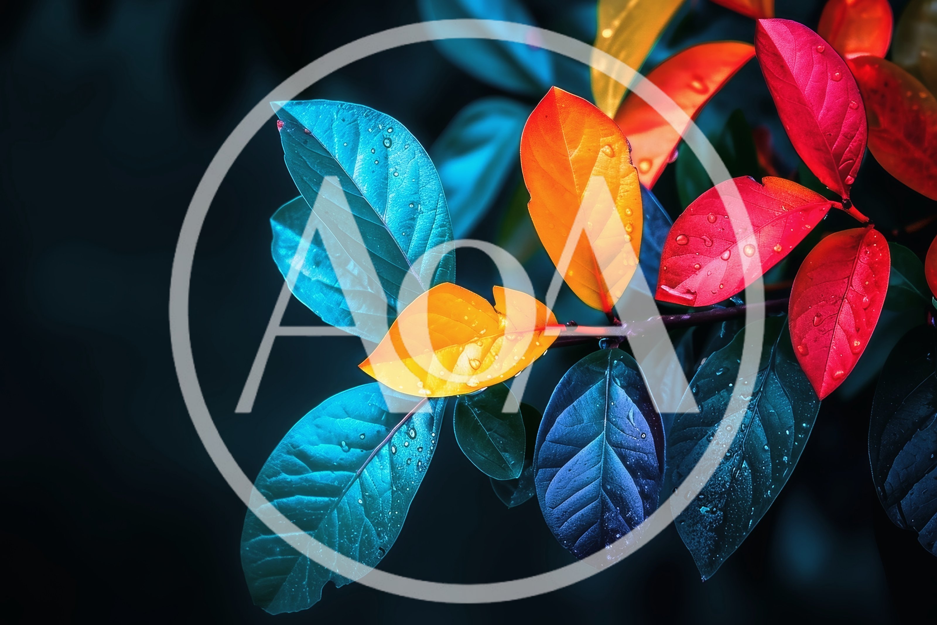 Vibrant Multicolored Leaves With Water Droplets