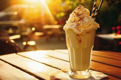Creamy Vanilla Milkshake On A Sunny Outdoor Table