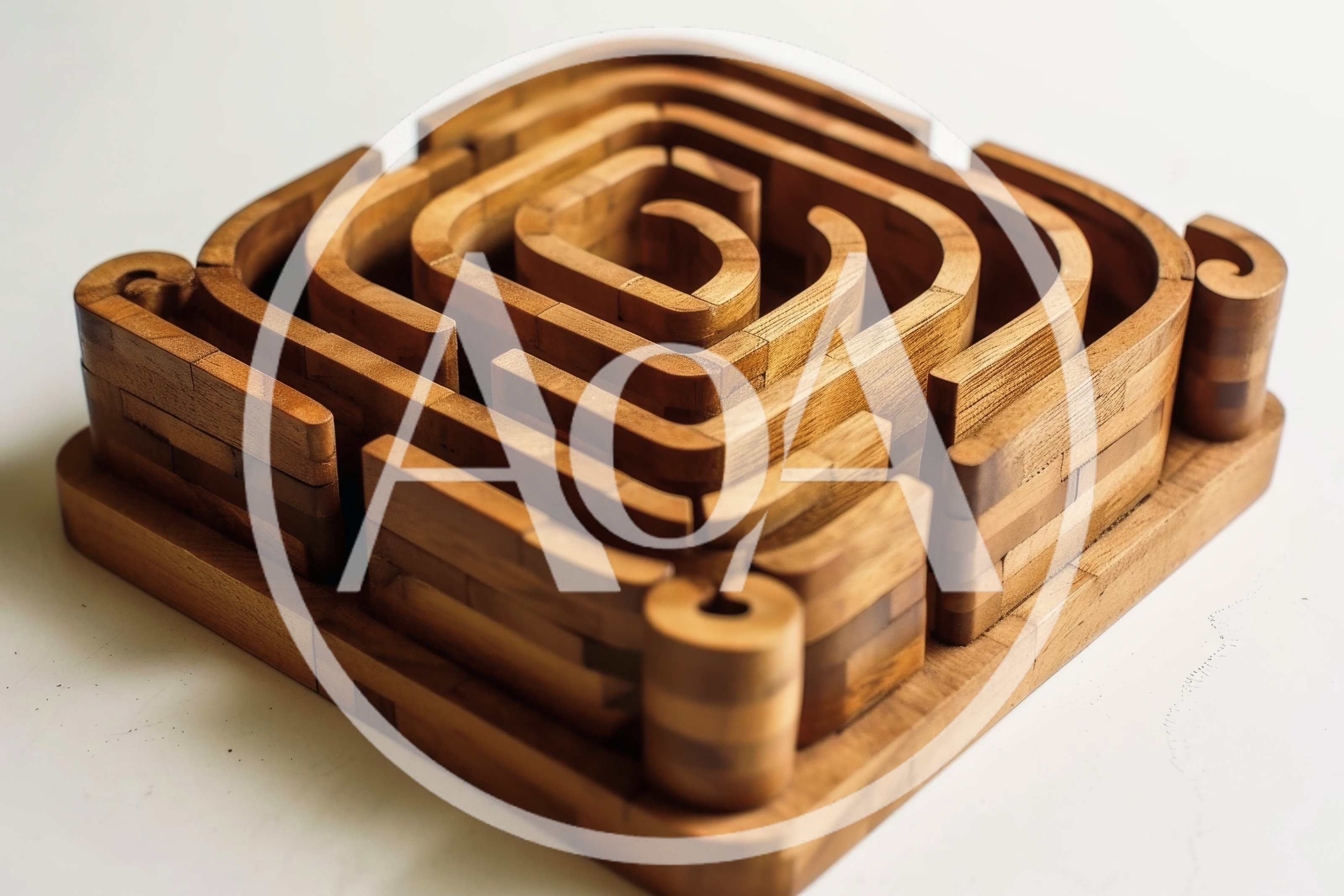 Wooden Spiral Maze Puzzle on White Background