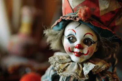 Vintage Porcelain Clown Doll With Creepy Expression
