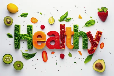 Healthy Word Formed From Fresh Fruits And Vegetables