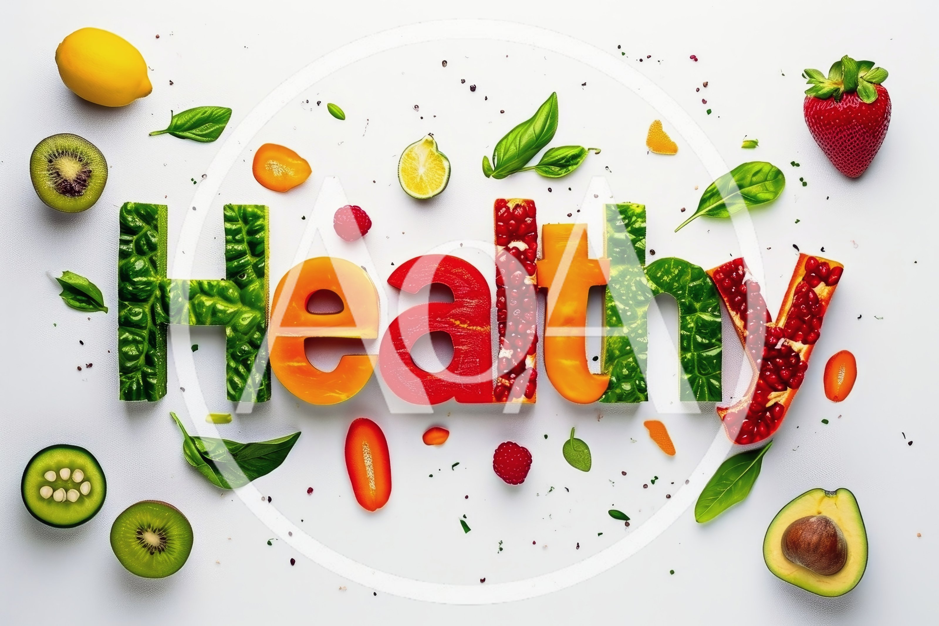 Healthy Word Formed From Fresh Fruits And Vegetables