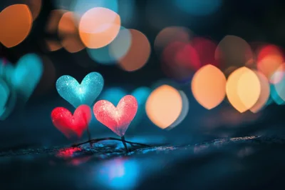 Glowing Heart Shaped Lights With Bokeh Background