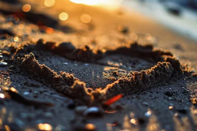 Heart Shape Drawn In Wet Beach Sand