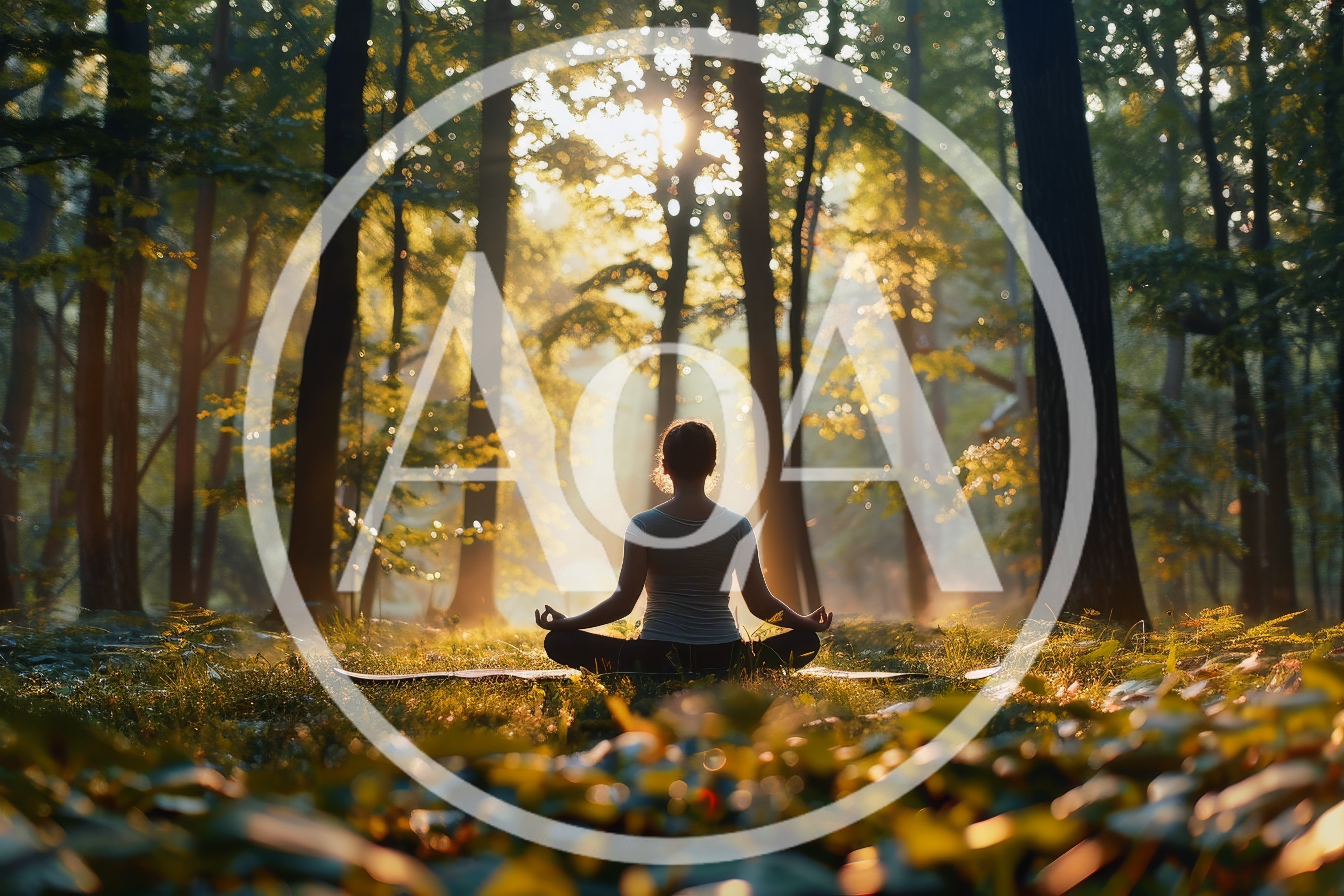 Woman Meditating In A Sunlit Forest Clearing