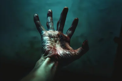 Creepy Zombie Hand Reaching Out From Darkness