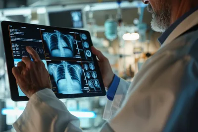 Doctor Examining Medical X-Ray Images On Digital Tablet