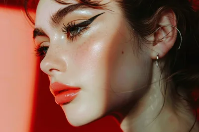 Close Up Portrait Of A Woman With Glossy Makeup