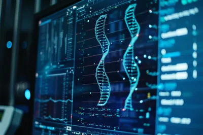Digital DNA Helix Visualization on Computer Monitor