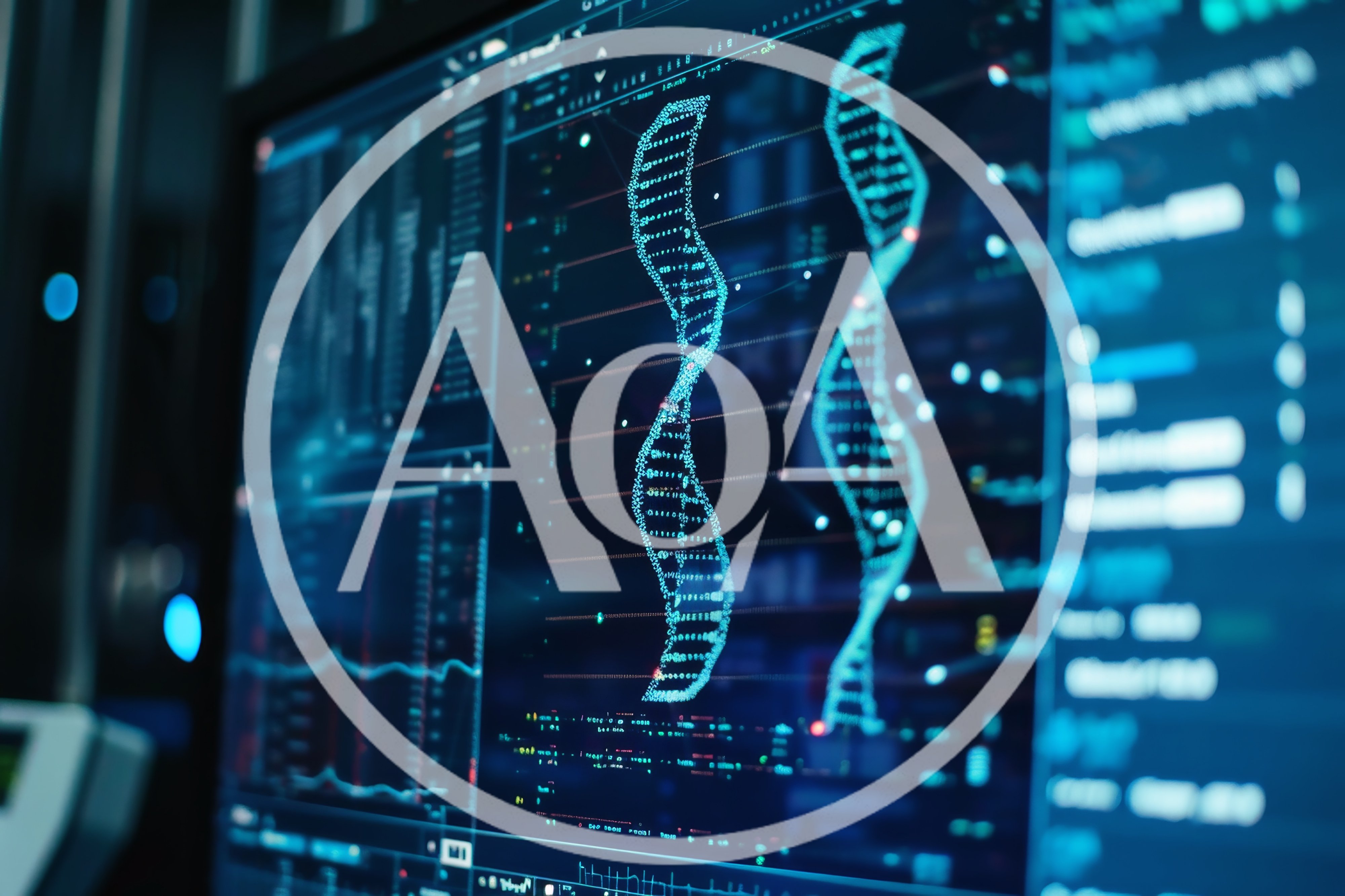 Digital DNA Helix Visualization on Computer Monitor