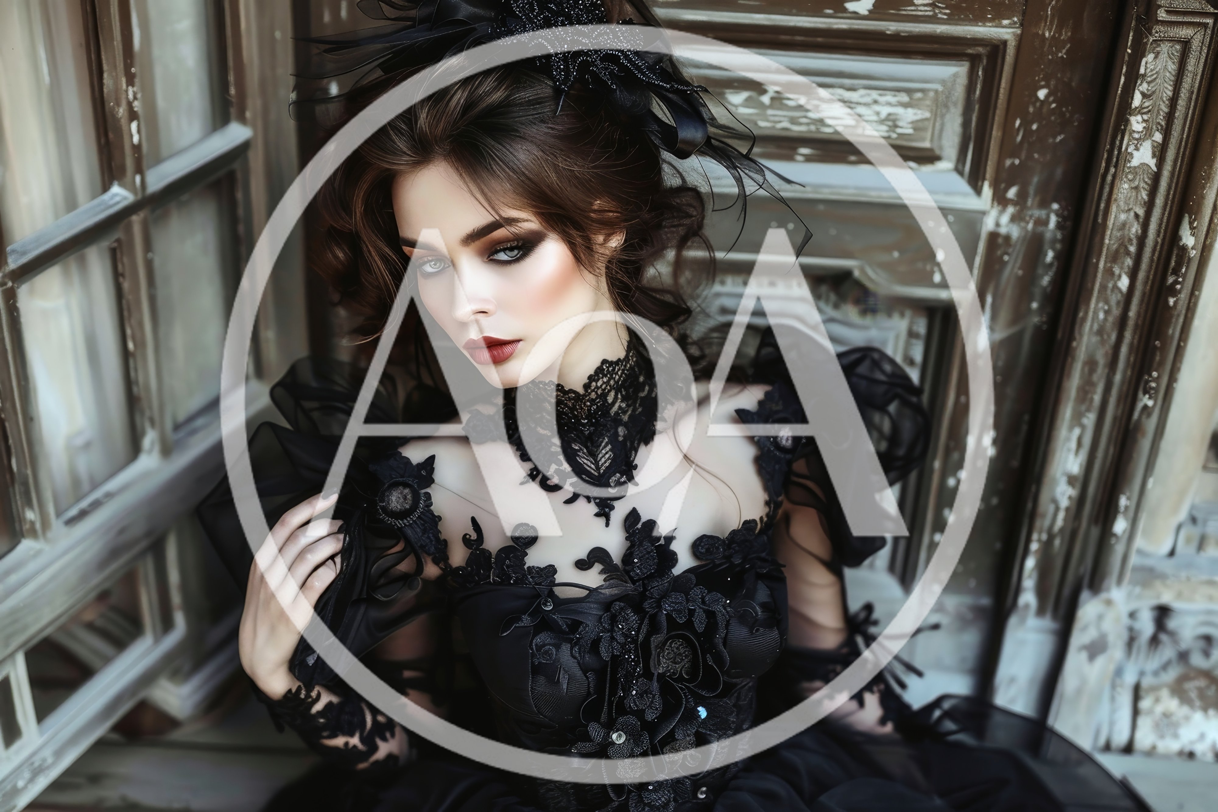 Gothic Woman In Elaborate Black Lace Dress